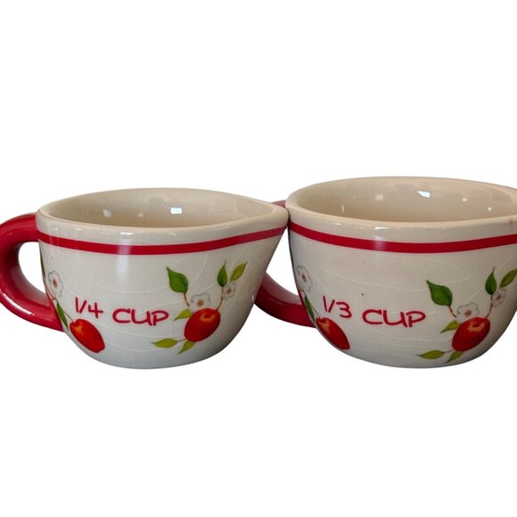 Cracker Barrel Measuring Cups Set Of 4 Apple Design Susan Winget Ceramic - Picture 5 of 11